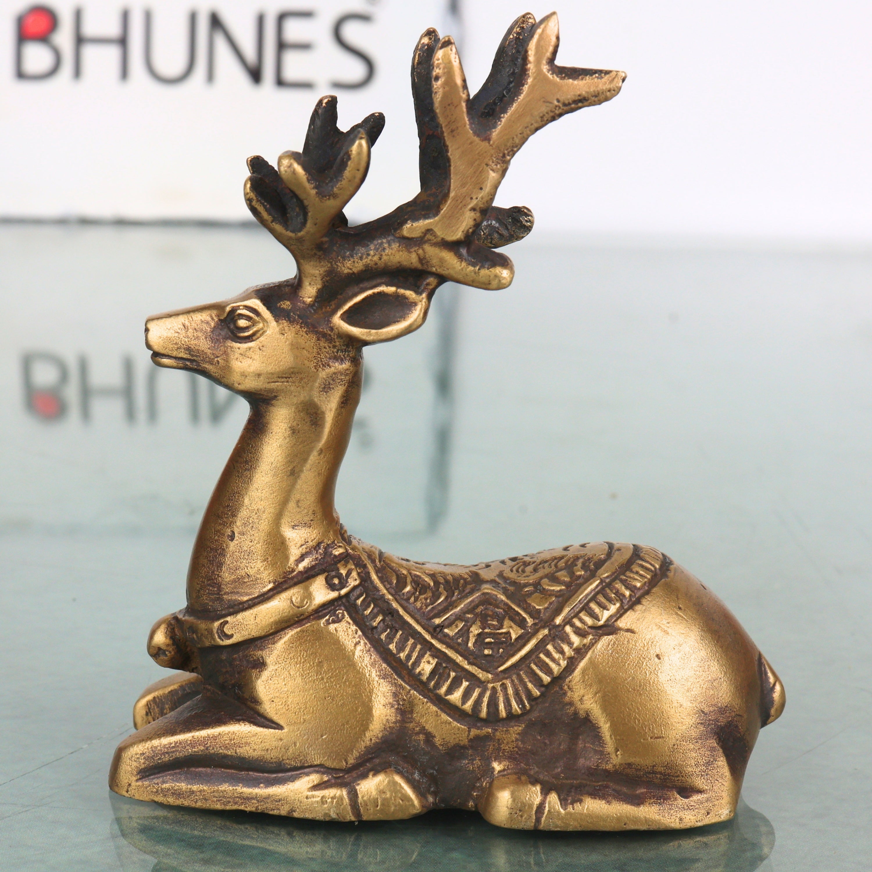 Brass Deer Statue Handcrafted Traditional Mriga Sculpture for Vastu Pooja Home Decor & Gifting, Gold, 3 Inch, 1 Piece