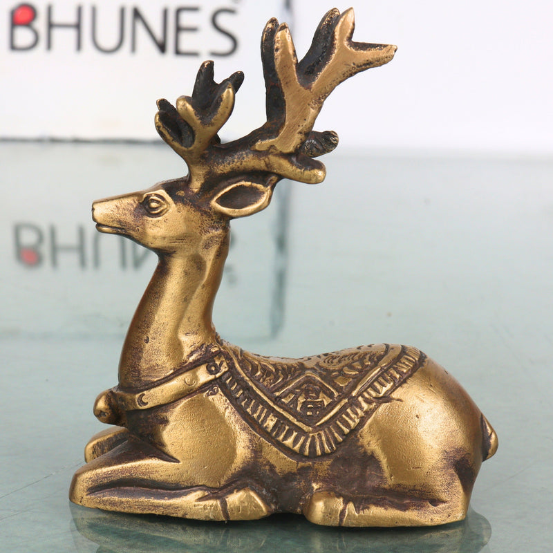 Brass Deer Statue Handcrafted Traditional Mriga Sculpture for Vastu Pooja Home Decor & Gifting, Gold, 3 Inch, 1 Piece
