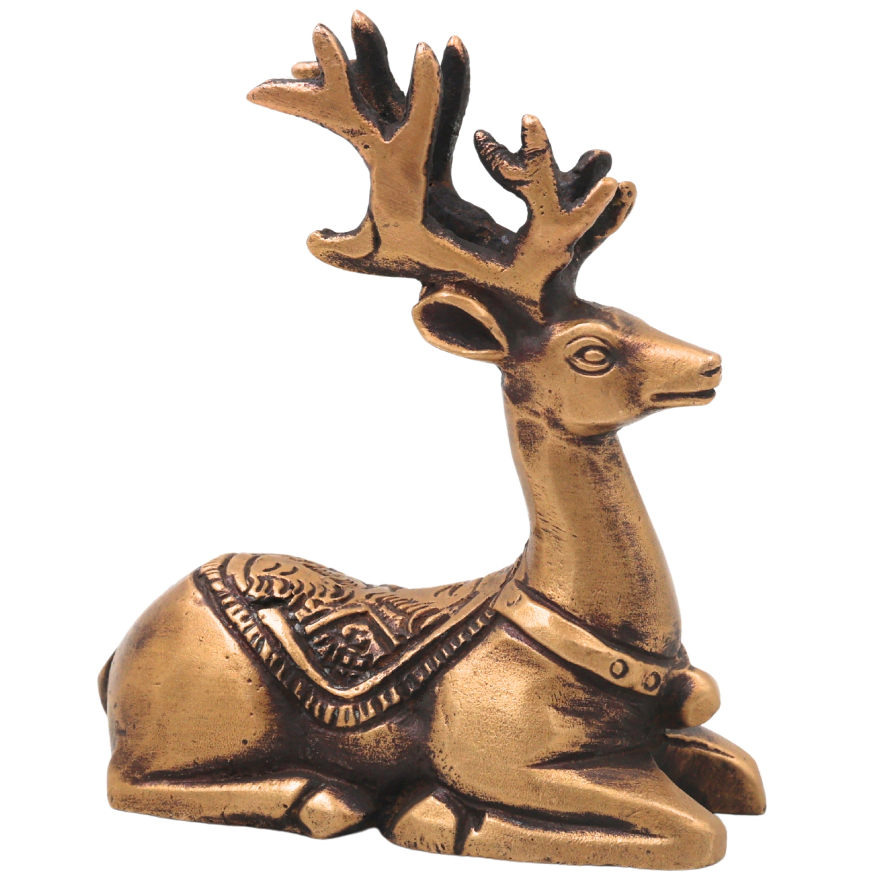 Brass Deer Statue Handcrafted Traditional Mriga Sculpture for Vastu Pooja Home Decor & Gifting, Gold, 3 Inch, 1 Piece