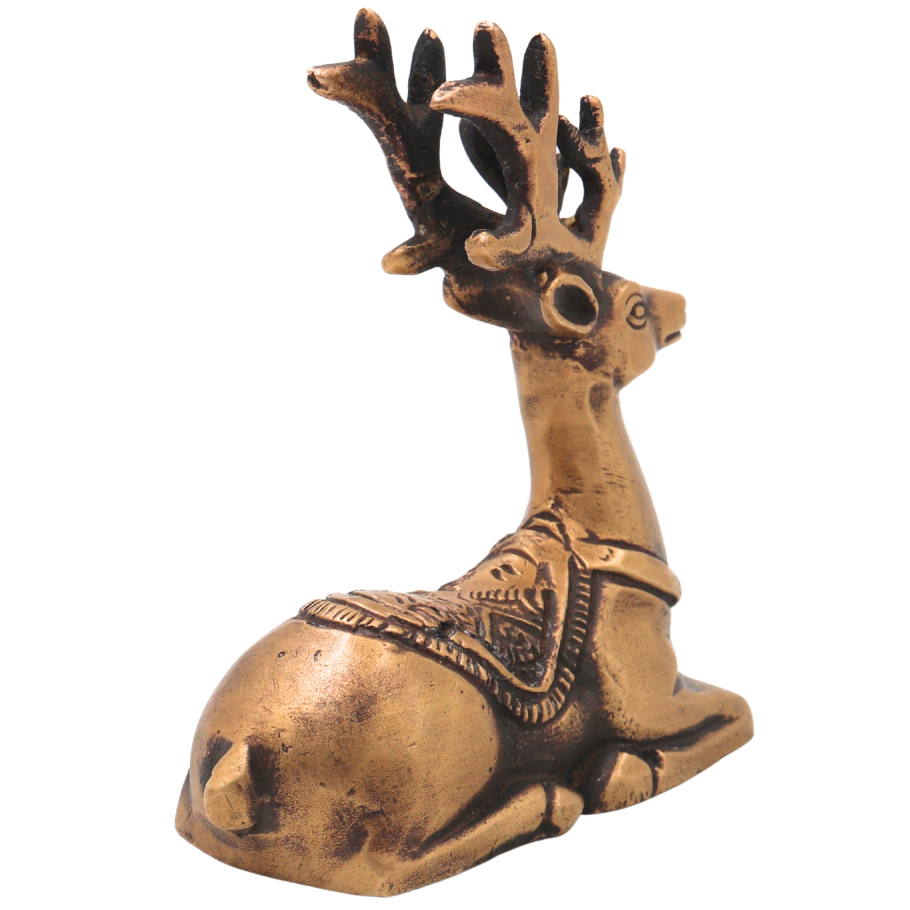 Brass Deer Statue Handcrafted Traditional Mriga Sculpture for Vastu Pooja Home Decor & Gifting, Gold, 3 Inch, 1 Piece