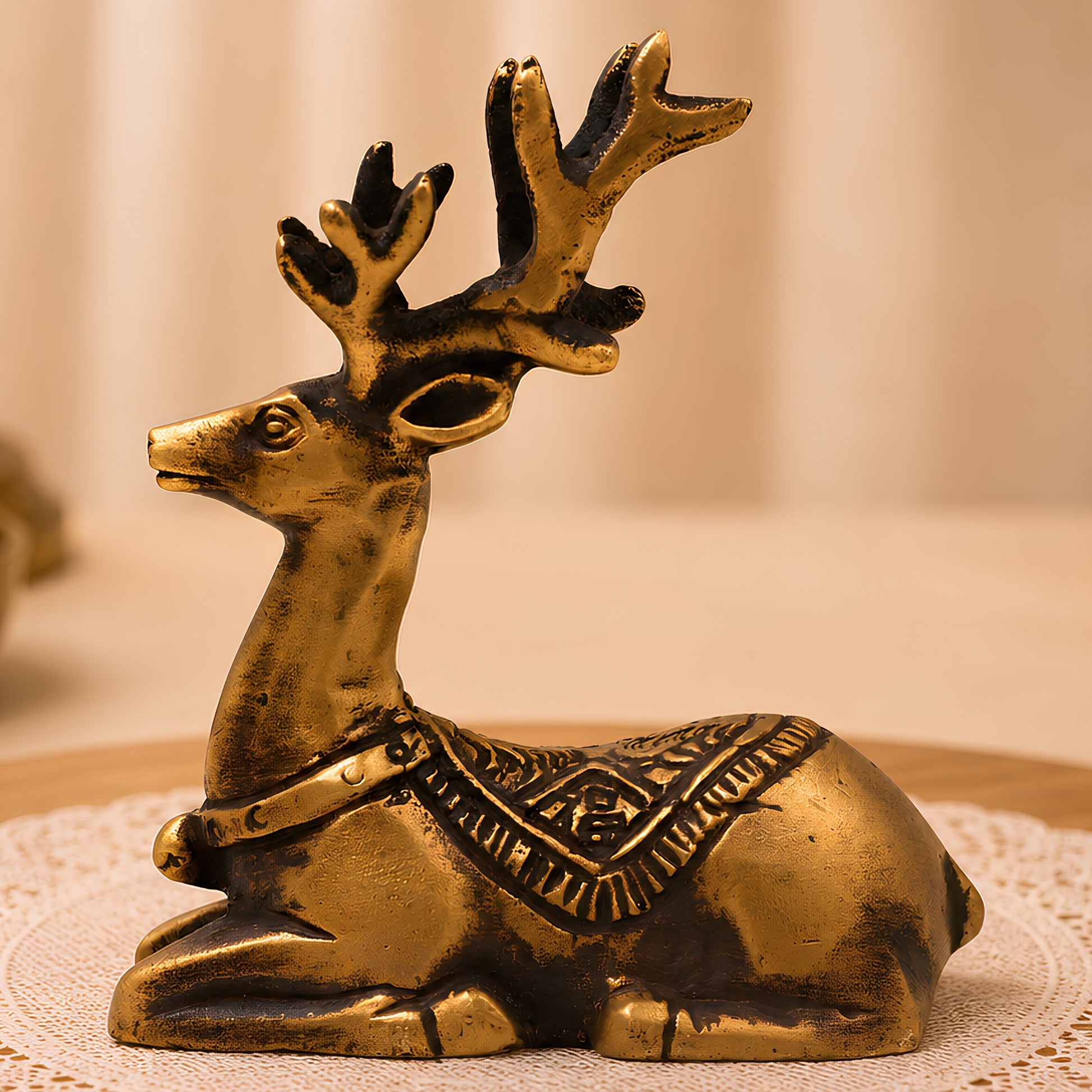Brass Deer Statue Handcrafted Traditional Mriga Sculpture for Vastu Pooja Home Decor & Gifting, Gold, 3 Inch, 1 Piece