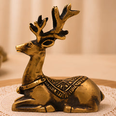 Brass Deer Statue Handcrafted Traditional Mriga Sculpture for Vastu Pooja Home Decor & Gifting, Gold, 3 Inch, 1 Piece