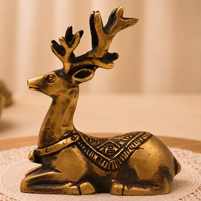Brass Deer Statue Handcrafted Traditional Mriga Sculpture for Vastu Pooja Home Decor & Gifting, Gold, 3 Inch, 1 Piece