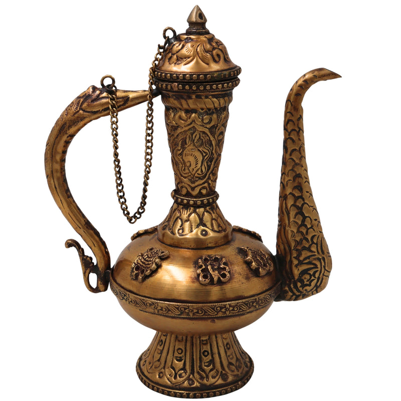 Handcrafted Chola Brass Kettle Traditional Tea Pot Water Vessel for Home Decor, Collectors & Gifting, Gold, 7 Inch, 1 Piece