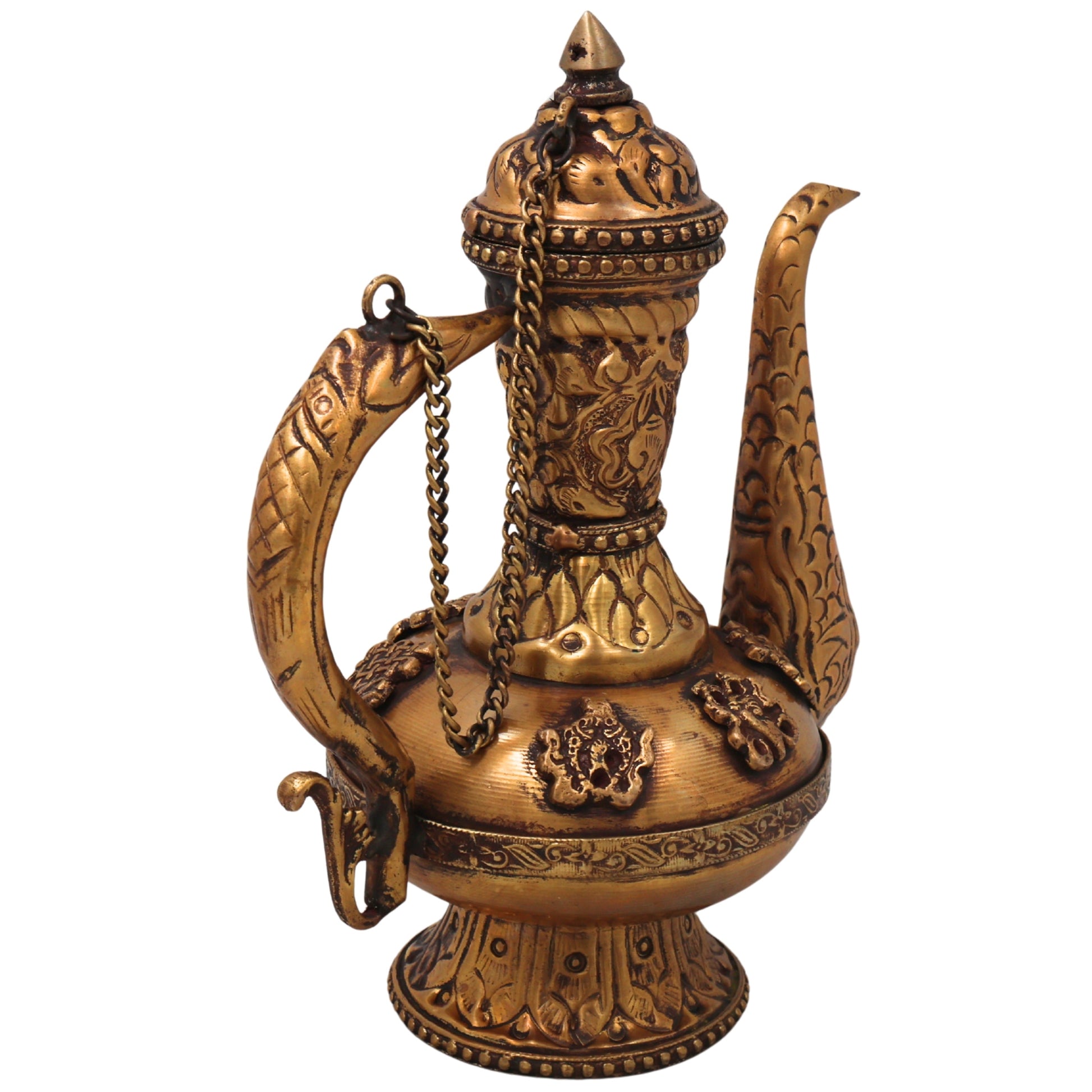 Handcrafted Chola Brass Kettle Traditional Tea Pot Water Vessel for Home Decor, Collectors & Gifting, Gold, 7 Inch, 1 Piece