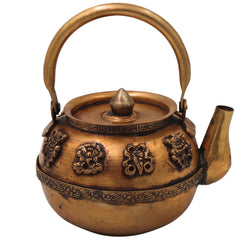 Brass Kettle Peetal Tea Pot Traditional Handcrafted Chola Style Pooja Decor Gifting Water Vessel, Gold, 7.5 Inch, 1 Piece