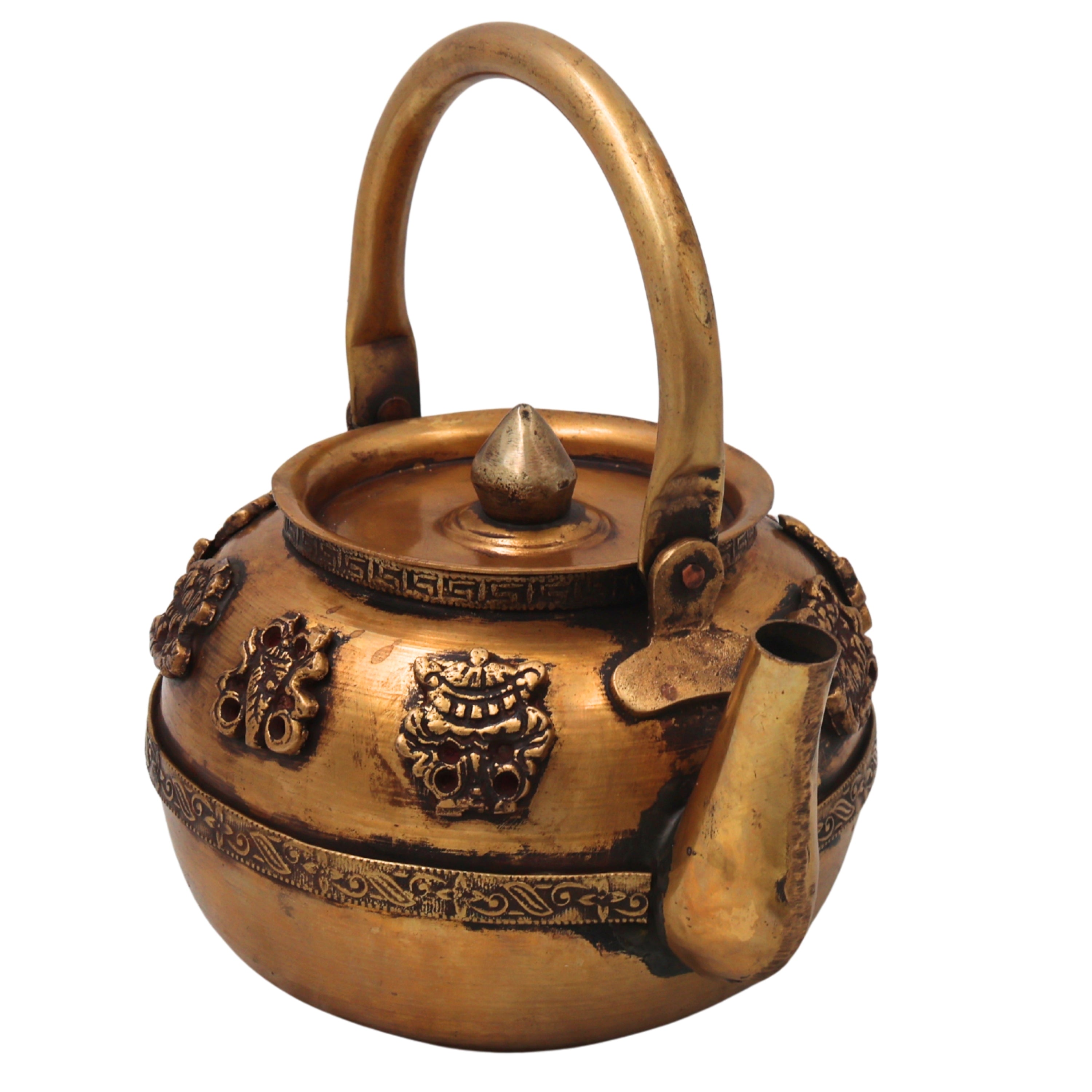 Brass Kettle Peetal Tea Pot Traditional Handcrafted Chola Style Pooja Decor Gifting Water Vessel, Gold, 7.5 Inch, 1 Piece