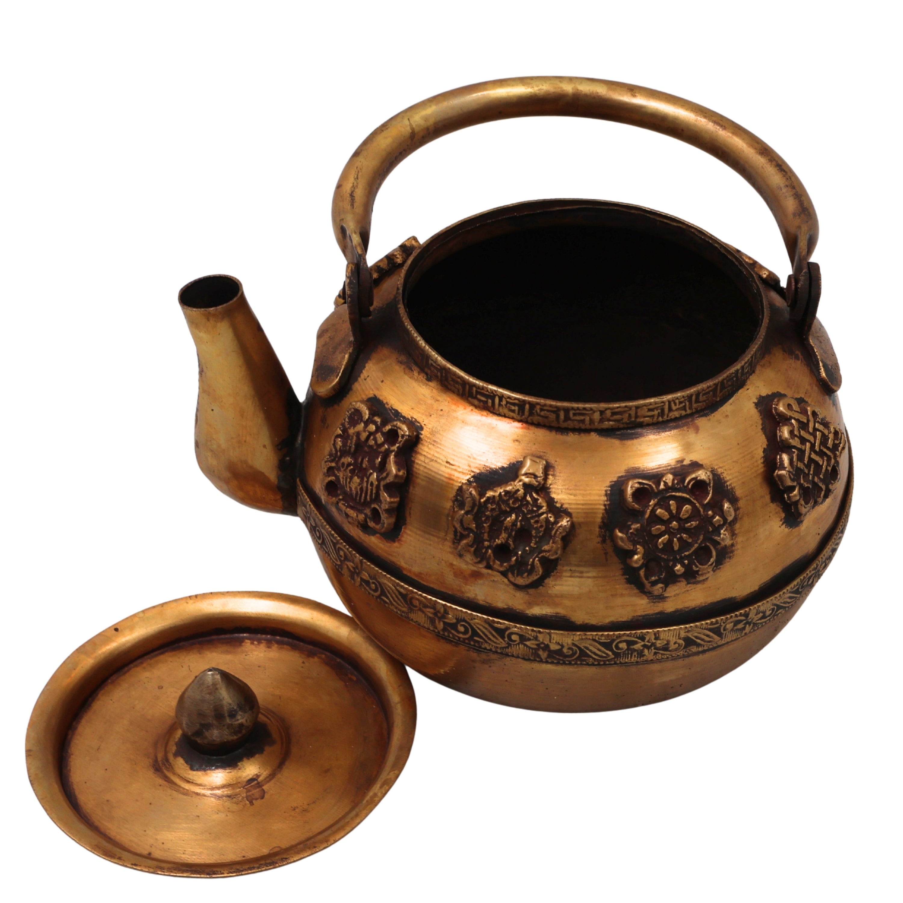 Brass Kettle Peetal Tea Pot Traditional Handcrafted Chola Style Pooja Decor Gifting Water Vessel, Gold, 7.5 Inch, 1 Piece