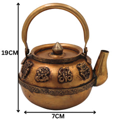 Brass Kettle Peetal Tea Pot Traditional Handcrafted Chola Style Pooja Decor Gifting Water Vessel, Gold, 7.5 Inch, 1 Piece