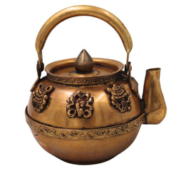Brass Kettle Peetal Tea Pot Handcrafted Traditional Chola Style Pooja Home Decor Gifting Vessel, Gold, 6.5 Inch, 1 Piece