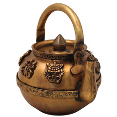 Brass Kettle Peetal Tea Pot Handcrafted Traditional Chola Style Pooja Home Decor Gifting Vessel, Gold, 6.5 Inch, 1 Piece