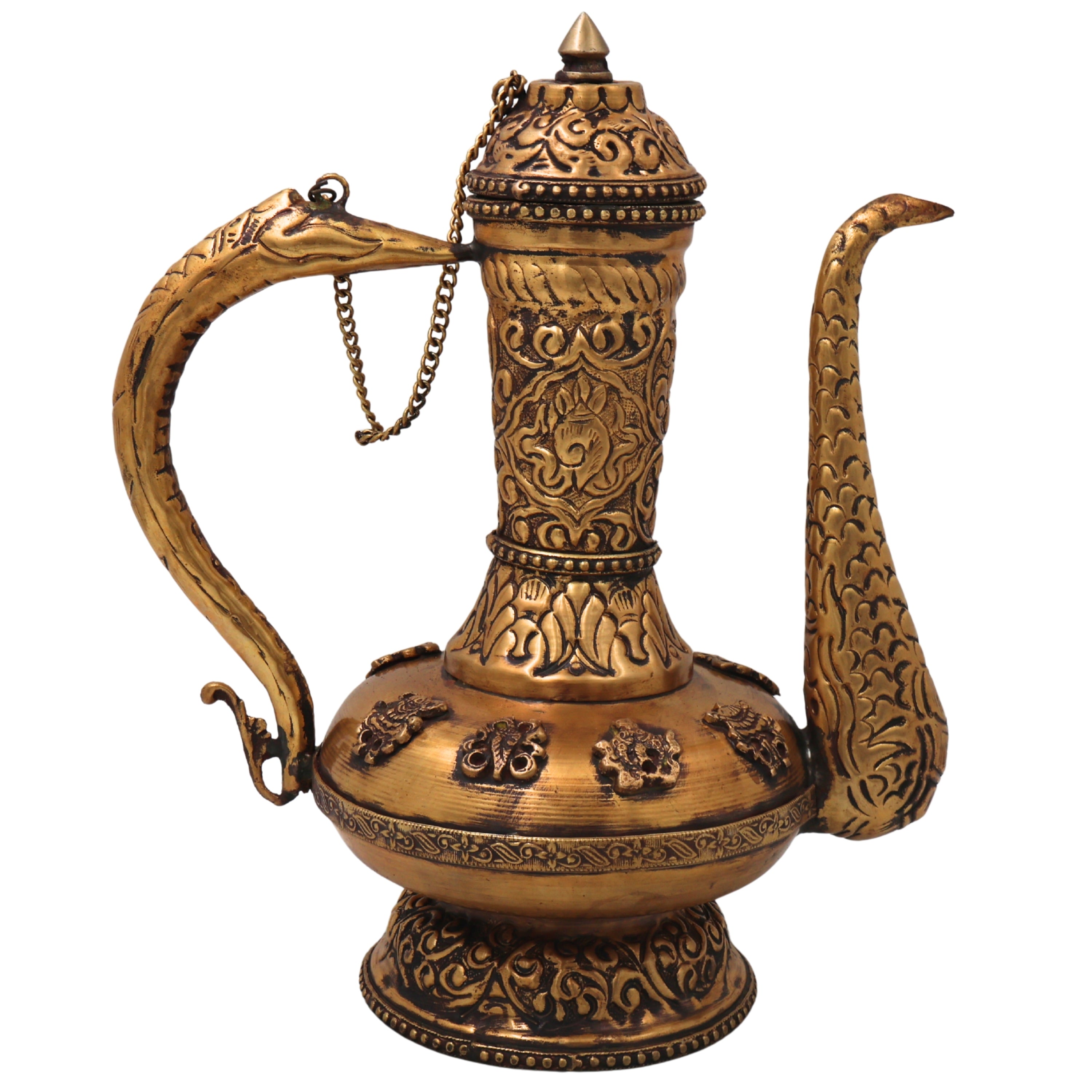 Handcrafted Brass Kettle Traditional Tea Pot Water Vessel for Pooja Temple Decor Gifting Heritage Artware, Gold, 9.5 Inch, 1 Piece