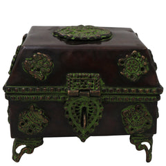 Brass Pooja Box Handcrafted Traditional Peetal Kumkum Storage Case for Temple Decor & Spiritual Gifting, Brown, 4.5 Inch, 1 Piece
