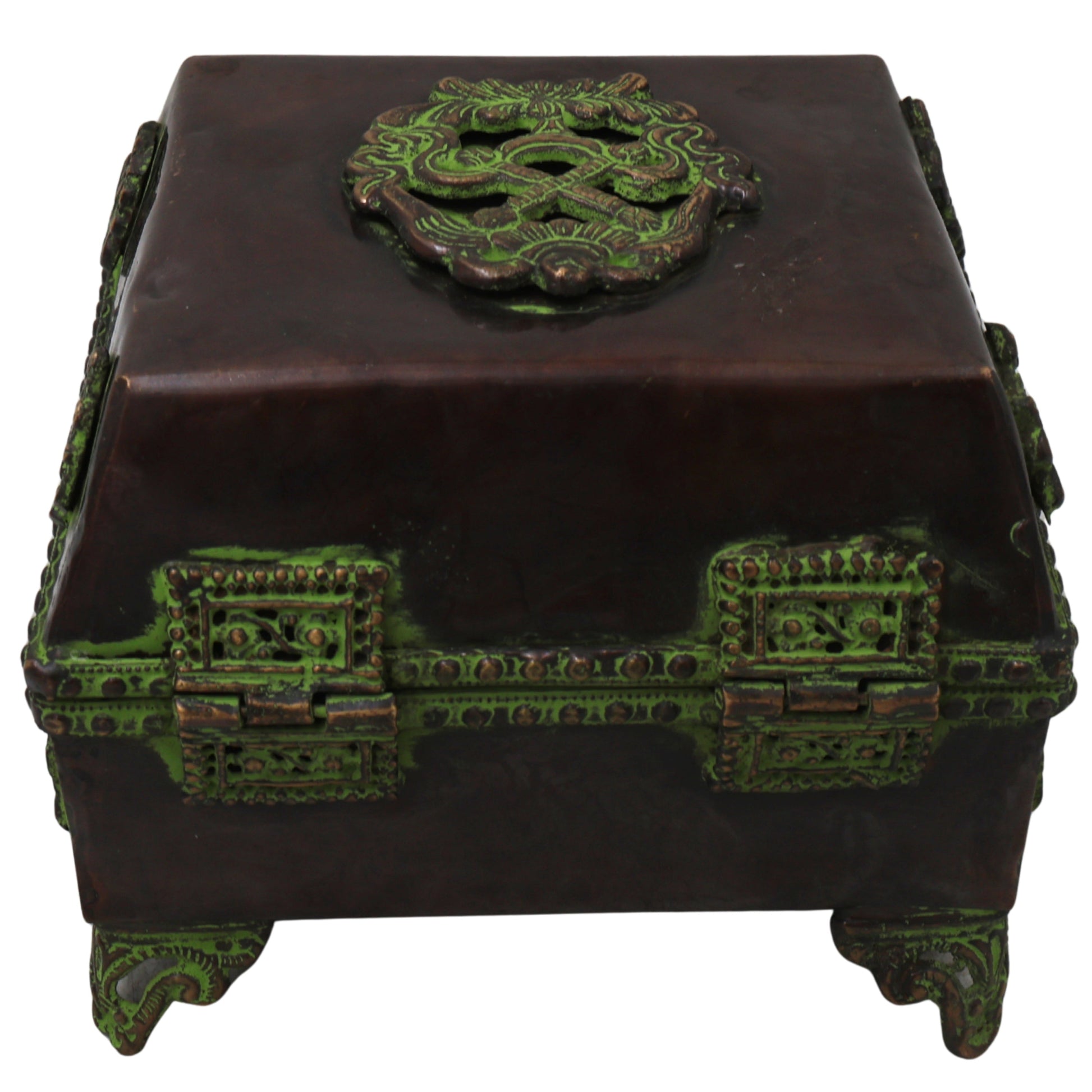 Brass Pooja Box Handcrafted Traditional Peetal Kumkum Storage Case for Temple Decor & Spiritual Gifting, Brown, 4.5 Inch, 1 Piece