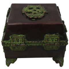 Brass Pooja Box Handcrafted Traditional Peetal Kumkum Storage Case for Temple Decor & Spiritual Gifting, Brown, 4.5 Inch, 1 Piece