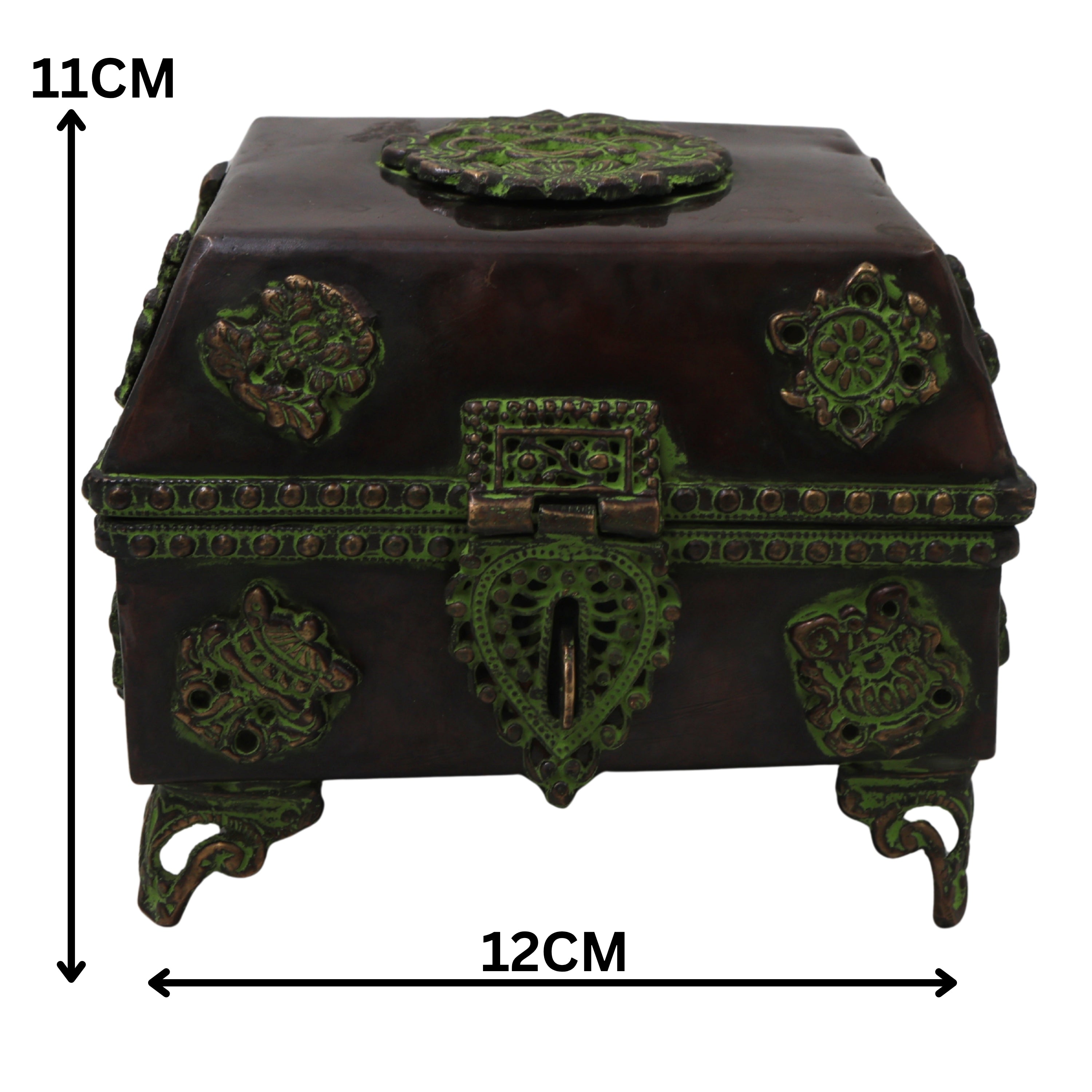 Brass Pooja Box Handcrafted Traditional Peetal Kumkum Storage Case for Temple Decor & Spiritual Gifting, Brown, 4.5 Inch, 1 Piece
