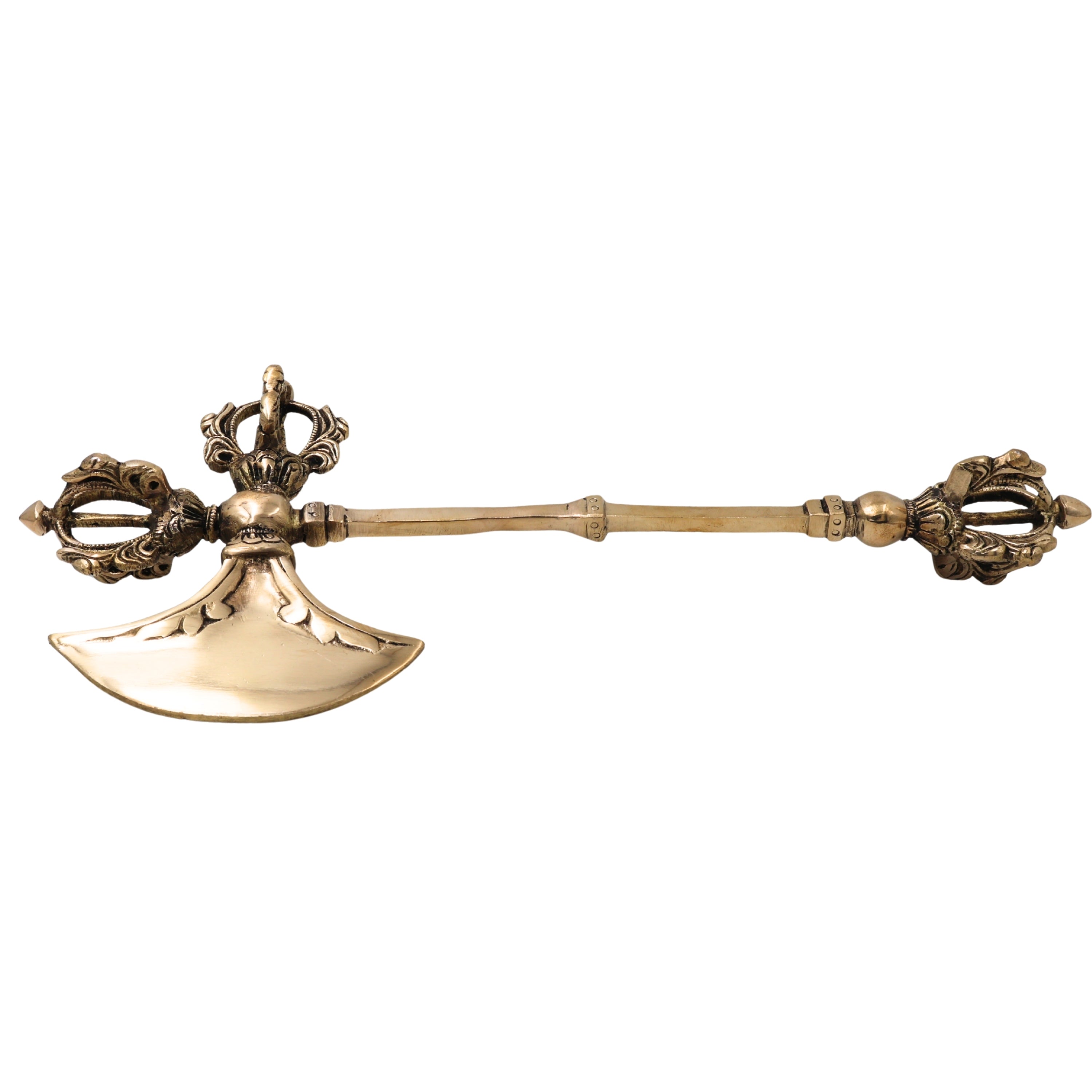 Brass Axe With Vajra Vajrayudha Traditional Handcrafted Spiritual Pooja Home Decor Gift Artifact, Gold, 13 Inch, 1 Piece
