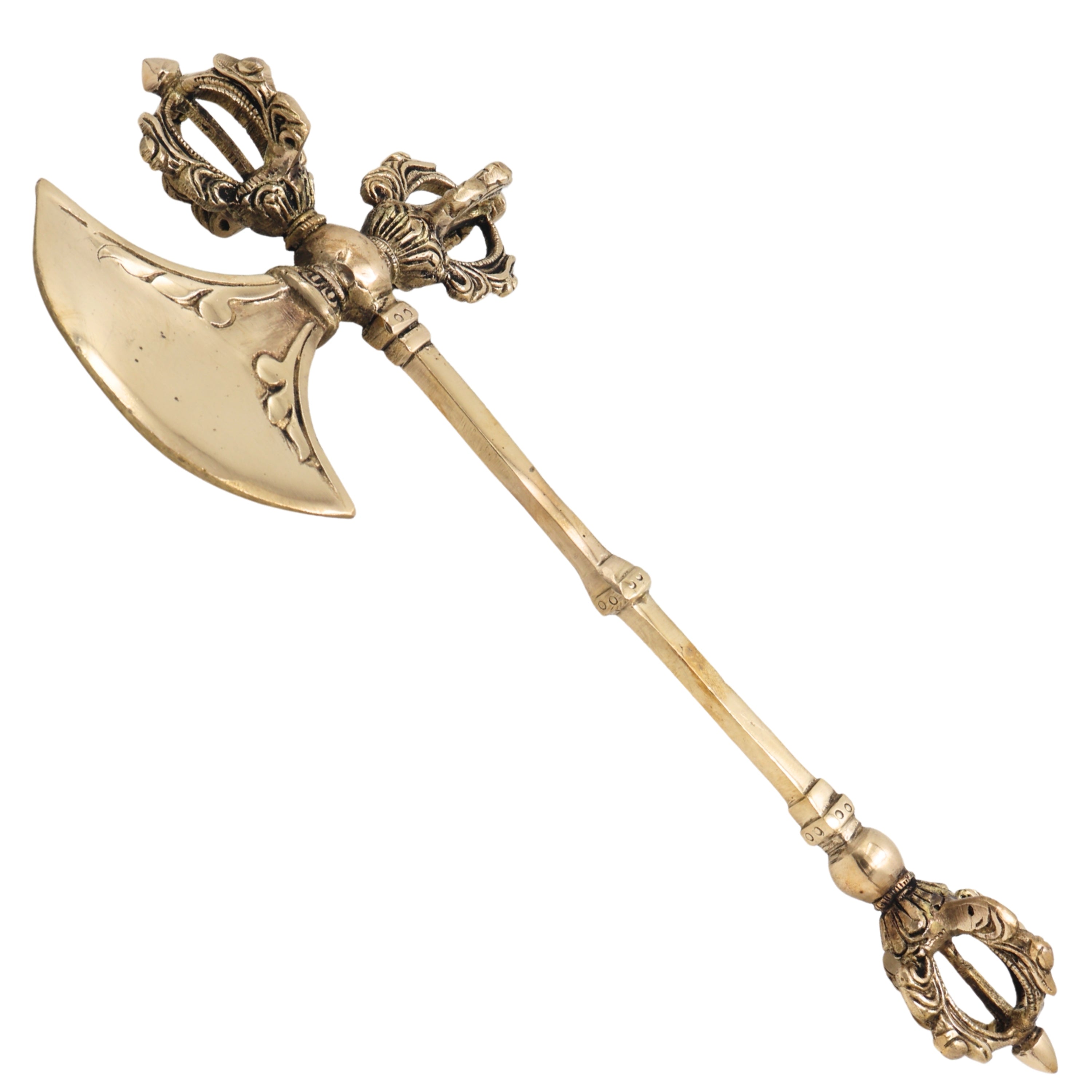 Brass Axe With Vajra Vajrayudha Traditional Handcrafted Spiritual Pooja Home Decor Gift Artifact, Gold, 13 Inch, 1 Piece