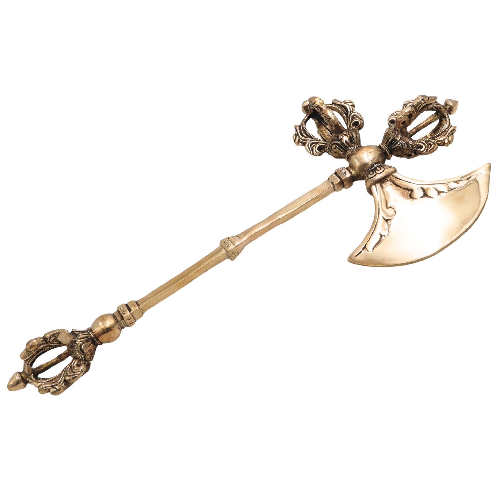 Brass Axe With Vajra Vajrayudha Traditional Handcrafted Spiritual Pooja Home Decor Gift Artifact, Gold, 13 Inch, 1 Piece