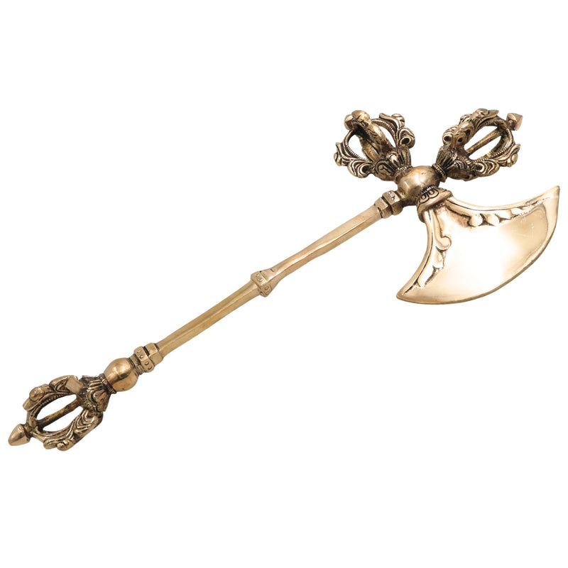 Brass Axe With Vajra Vajrayudha Traditional Handcrafted Spiritual Pooja Home Decor Gift Artifact, Gold, 13 Inch, 1 Piece