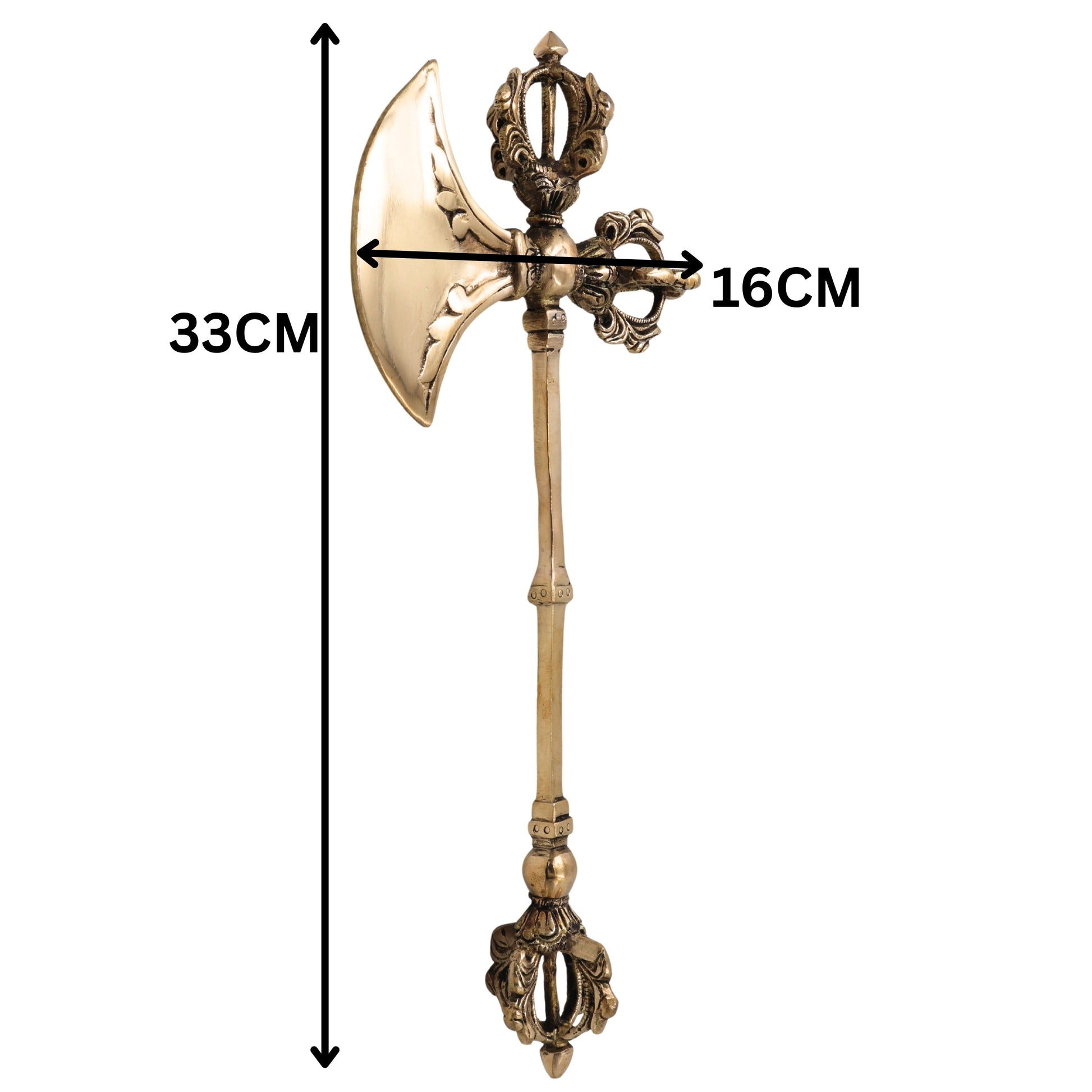 Brass Axe With Vajra Vajrayudha Traditional Handcrafted Spiritual Pooja Home Decor Gift Artifact, Gold, 13 Inch, 1 Piece