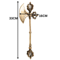 Brass Axe With Vajra Vajrayudha Traditional Handcrafted Spiritual Pooja Home Decor Gift Artifact, Gold, 13 Inch, 1 Piece