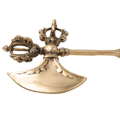 Brass Axe With Vajra Vajrayudha Traditional Handcrafted Spiritual Pooja Home Decor Gift Artifact, Gold, 13 Inch, 1 Piece