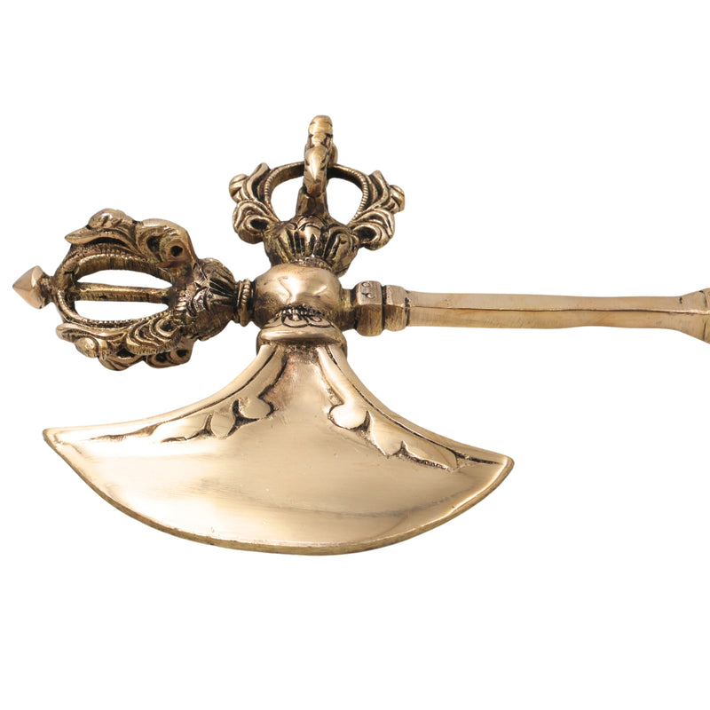 Brass Axe With Vajra Vajrayudha Traditional Handcrafted Spiritual Pooja Home Decor Gift Artifact, Gold, 13 Inch, 1 Piece