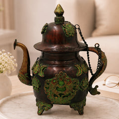 Brass Kettle Handcrafted Traditional Peetal Ketli for Pooja Home Decor Temple Serving & Festive Gifting, Brown, 8.5 Inch, 1 Piece