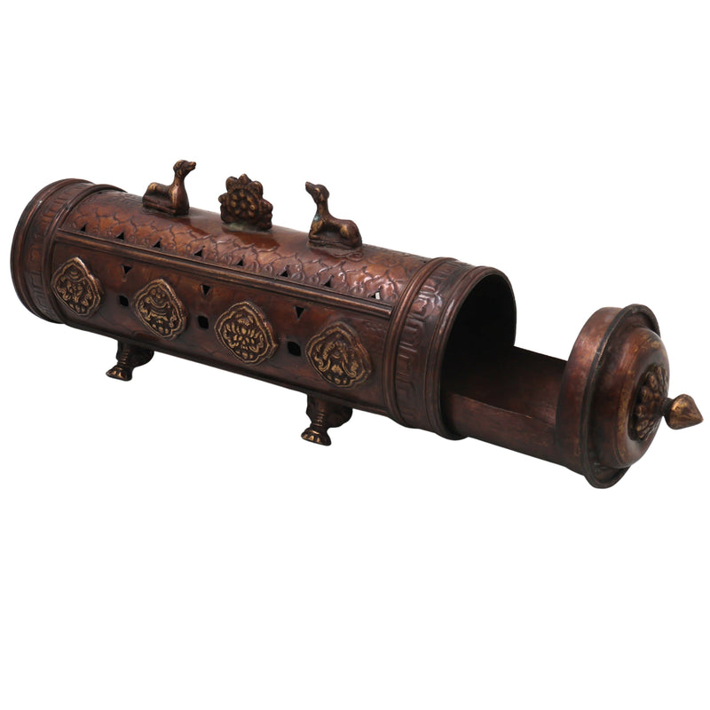 Brass Agarbatti /Letter Box Holder Handcrafted Farman Traditional Pooja Mandir Decor Spiritual Gift Stand, Brown, 12.5 Inch, 1 Piece