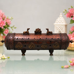 Brass Agarbatti /Letter Box Holder Handcrafted Farman Traditional Pooja Mandir Decor Spiritual Gift Stand, Brown, 12.5 Inch, 1 Piece