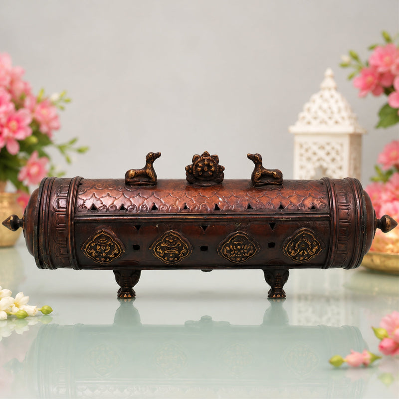 Brass Agarbatti /Letter Box Holder Handcrafted Farman Traditional Pooja Mandir Decor Spiritual Gift Stand, Brown, 12.5 Inch, 1 Piece