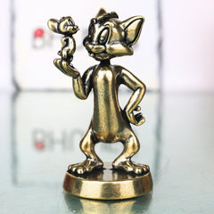 Brass Tom And Jerry Table Decorative Showpiece Handcrafted Cartoon Collectible Home Decor Gift Figurine, Gold, 2 Inch, 1 Piece