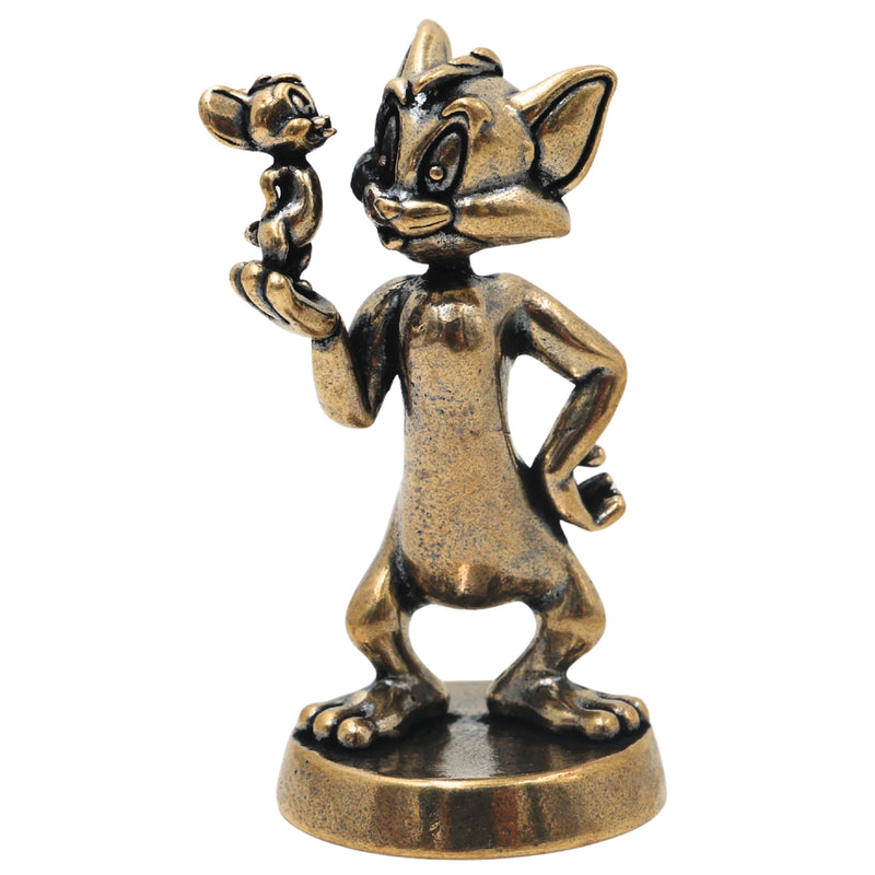 Brass Tom And Jerry Table Decorative Showpiece Handcrafted Cartoon Collectible Home Decor Gift Figurine, Gold, 2 Inch, 1 Piece