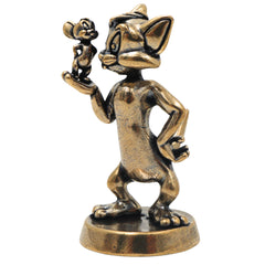 Brass Tom And Jerry Table Decorative Showpiece Handcrafted Cartoon Collectible Home Decor Gift Figurine, Gold, 2 Inch, 1 Piece
