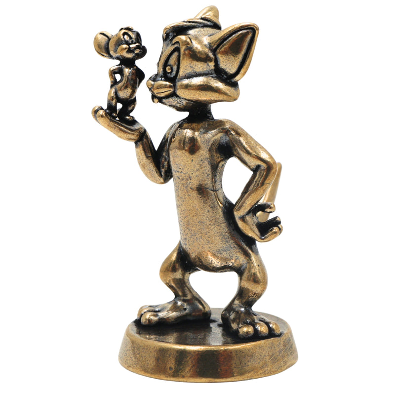 Brass Tom And Jerry Table Decorative Showpiece Handcrafted Cartoon Collectible Home Decor Gift Figurine, Gold, 2 Inch, 1 Piece
