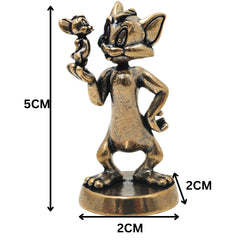 Brass Tom And Jerry Table Decorative Showpiece Handcrafted Cartoon Collectible Home Decor Gift Figurine, Gold, 2 Inch, 1 Piece