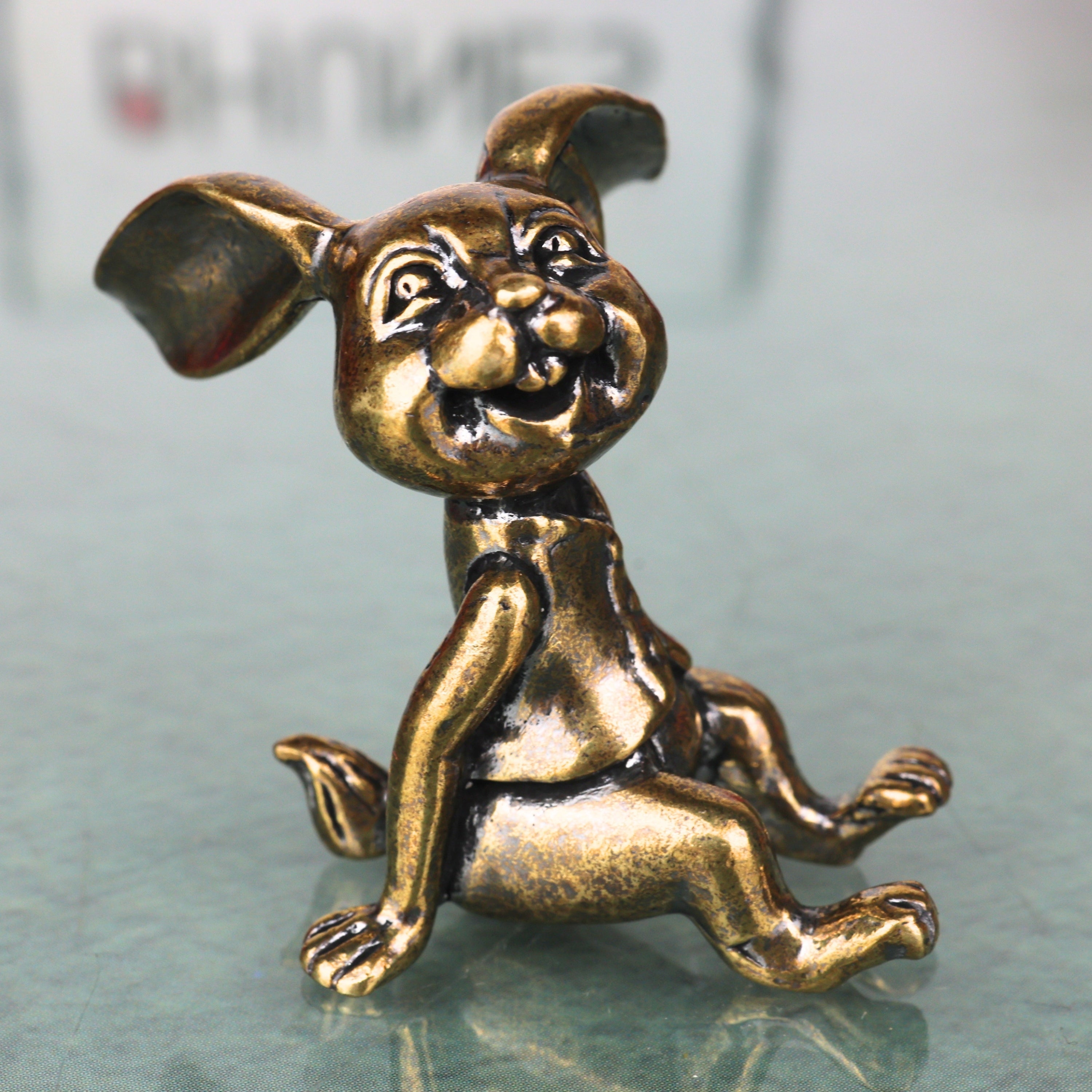 Brass Rabbit Table Decor Handcrafted Traditional Bunny Figurine Lucky Vastu Home Gift Showpiece, Gold, 1.5 Inch, 1 Piece