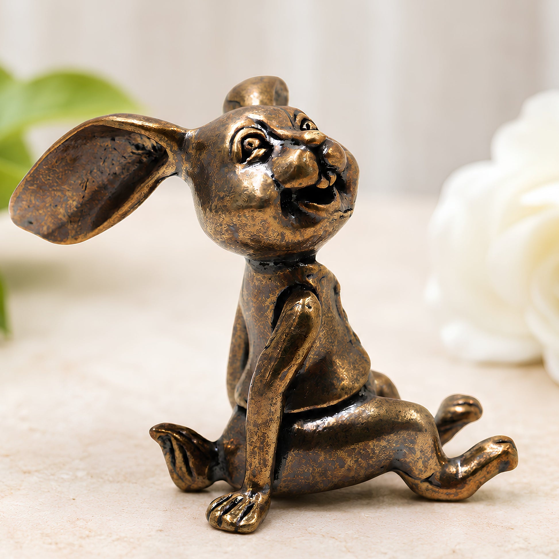 Brass Rabbit Table Decor Handcrafted Traditional Bunny Figurine Lucky Vastu Home Gift Showpiece, Gold, 1.5 Inch, 1 Piece