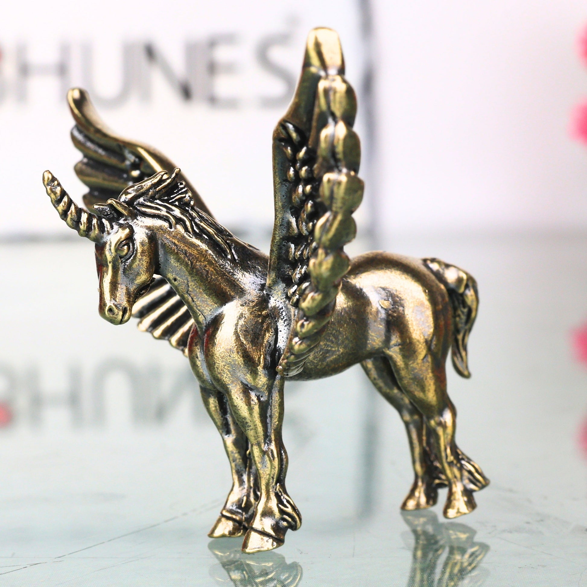 Brass Pegasus Winged Horse Figurine Handcrafted Table Decor Gift Sculpture for Home & Office, Gold, 1.5 Inch, 1 Piece