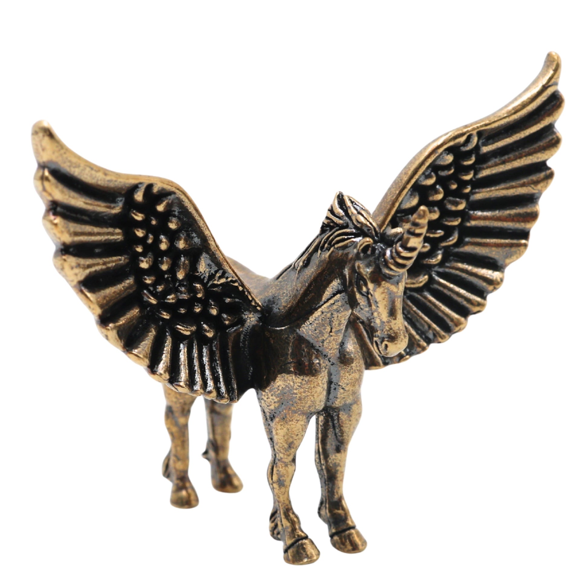 Brass Pegasus Winged Horse Figurine Handcrafted Table Decor Gift Sculpture for Home & Office, Gold, 1.5 Inch, 1 Piece