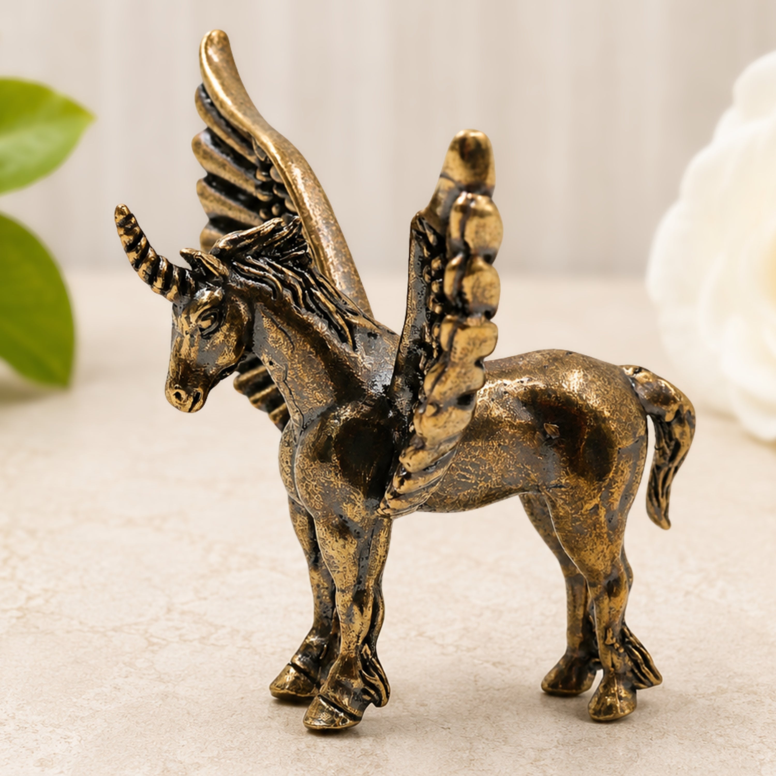 Brass Pegasus Winged Horse Figurine Handcrafted Table Decor Gift Sculpture for Home & Office, Gold, 1.5 Inch, 1 Piece