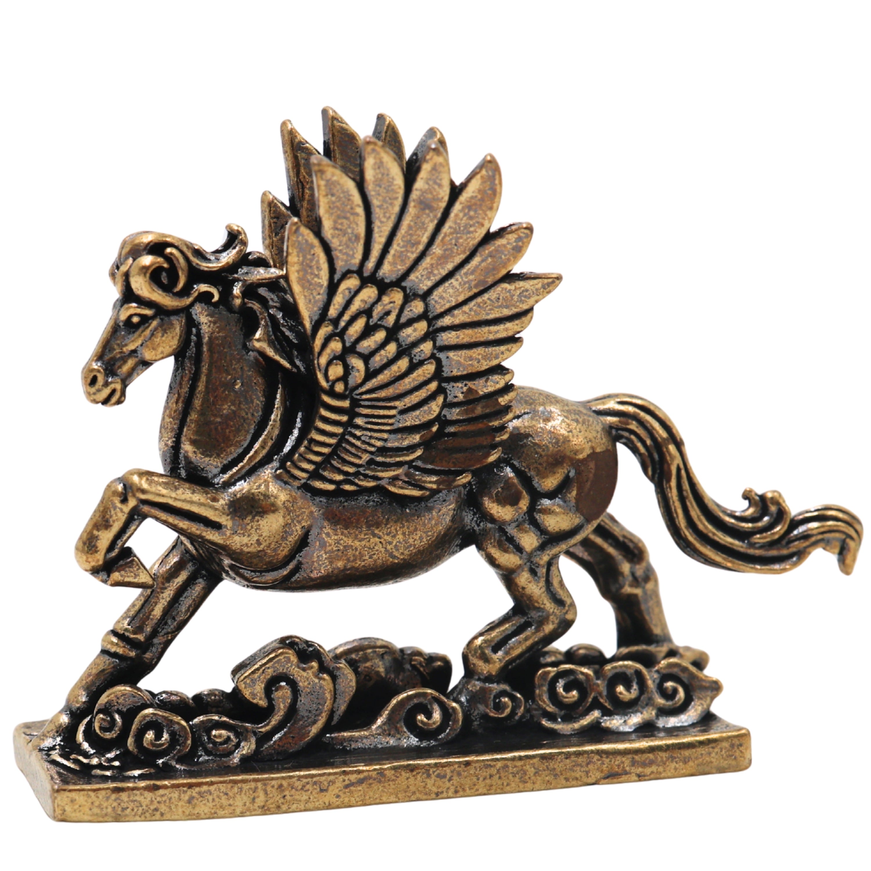 Brass Pegasus Winged Horse Table Decorative Idol Handcrafted Traditional Vastu Home Decor Spiritual Gifting Figurine, Gold, 1.5 Inch, 1 Piece