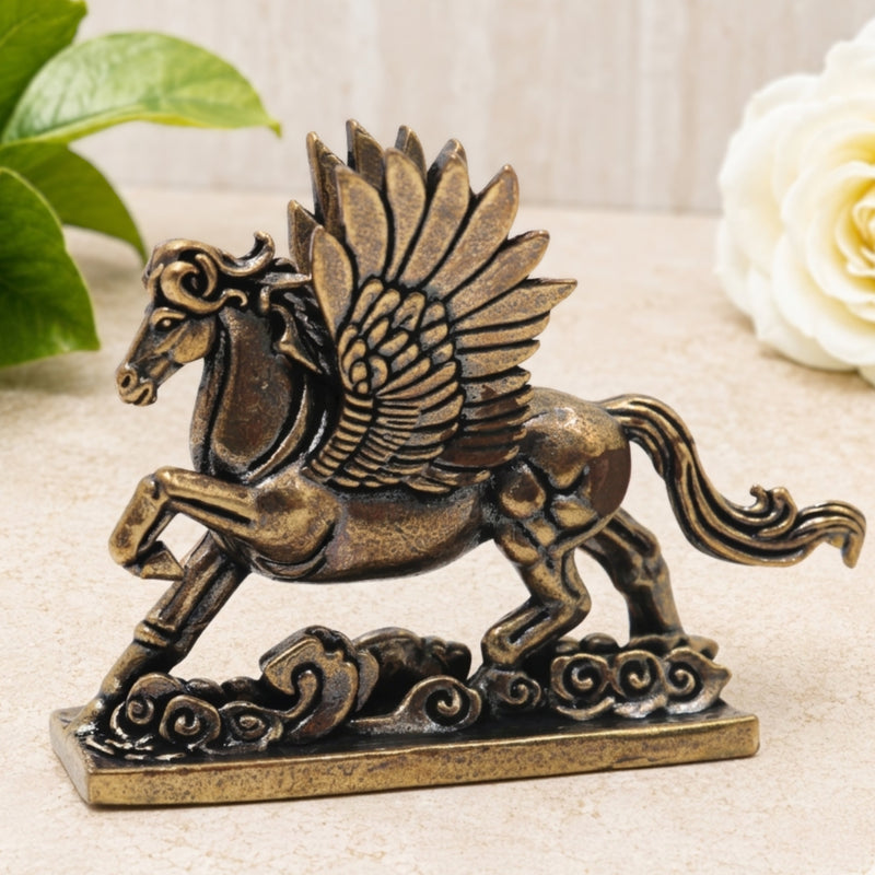 Brass Pegasus Winged Horse Table Decorative Idol Handcrafted Traditional Vastu Home Decor Spiritual Gifting Figurine, Gold, 1.5 Inch, 1 Piece