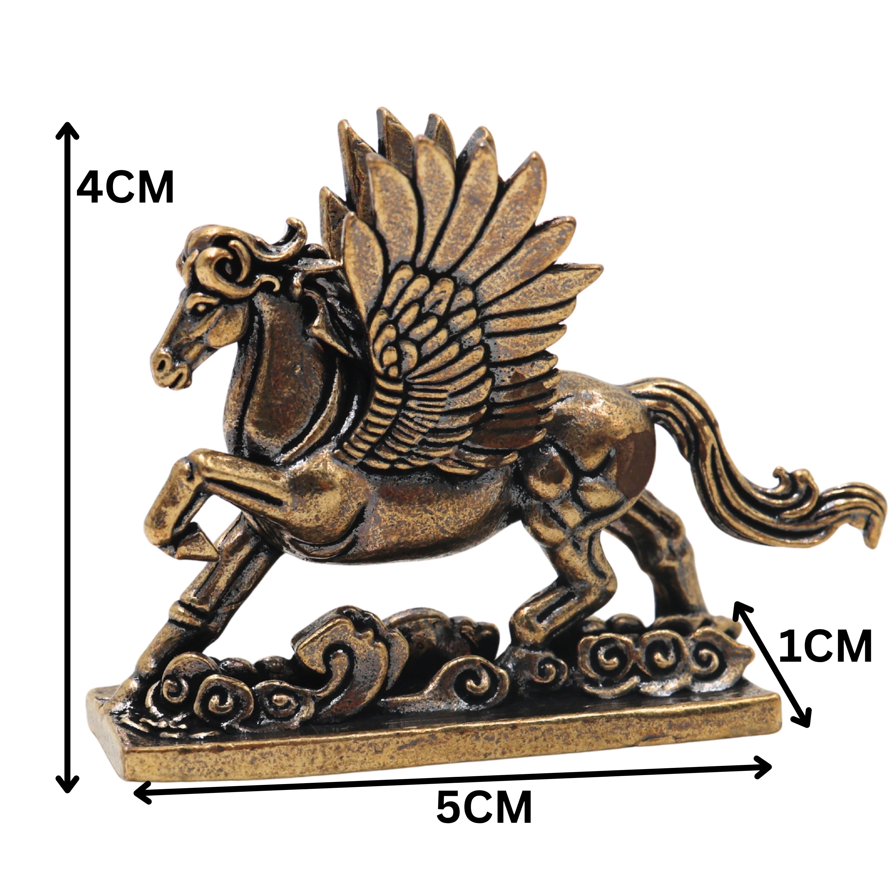 Brass Pegasus Winged Horse Table Decorative Idol Handcrafted Traditional Vastu Home Decor Spiritual Gifting Figurine, Gold, 1.5 Inch, 1 Piece