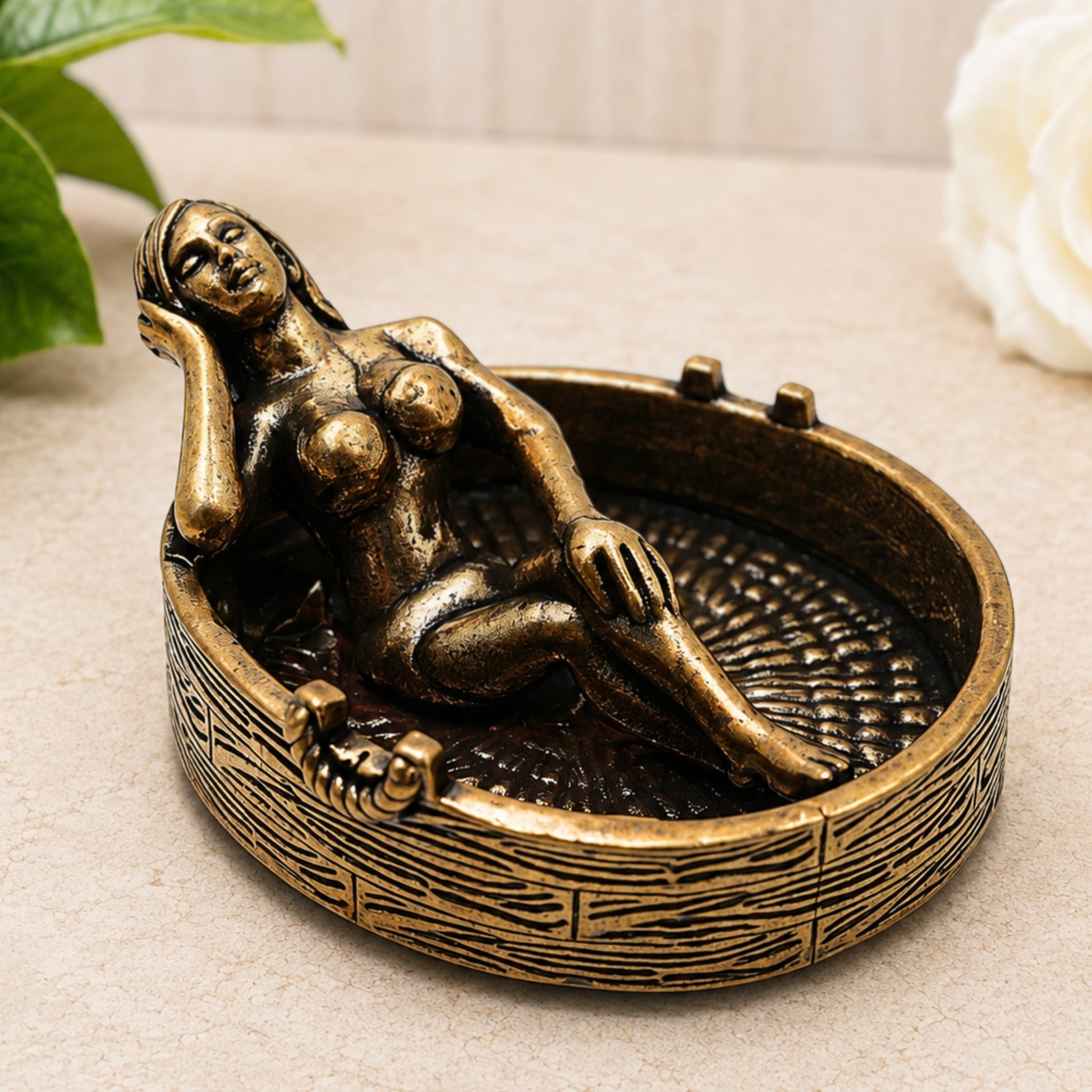 Brass Lady In Bathtub Table Decorative Sculpture Traditional Handcrafted Snan Sundari Decor Idol for Home Gifting & Vastu, Gold, 1 Inch, 1 Piece