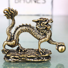Brass Dragon Table Decorative Statue Handcrafted Feng Shui Wealth Protector Idol for Vastu Home Decor Gifting, Gold, 2 Inch, 1 Piece