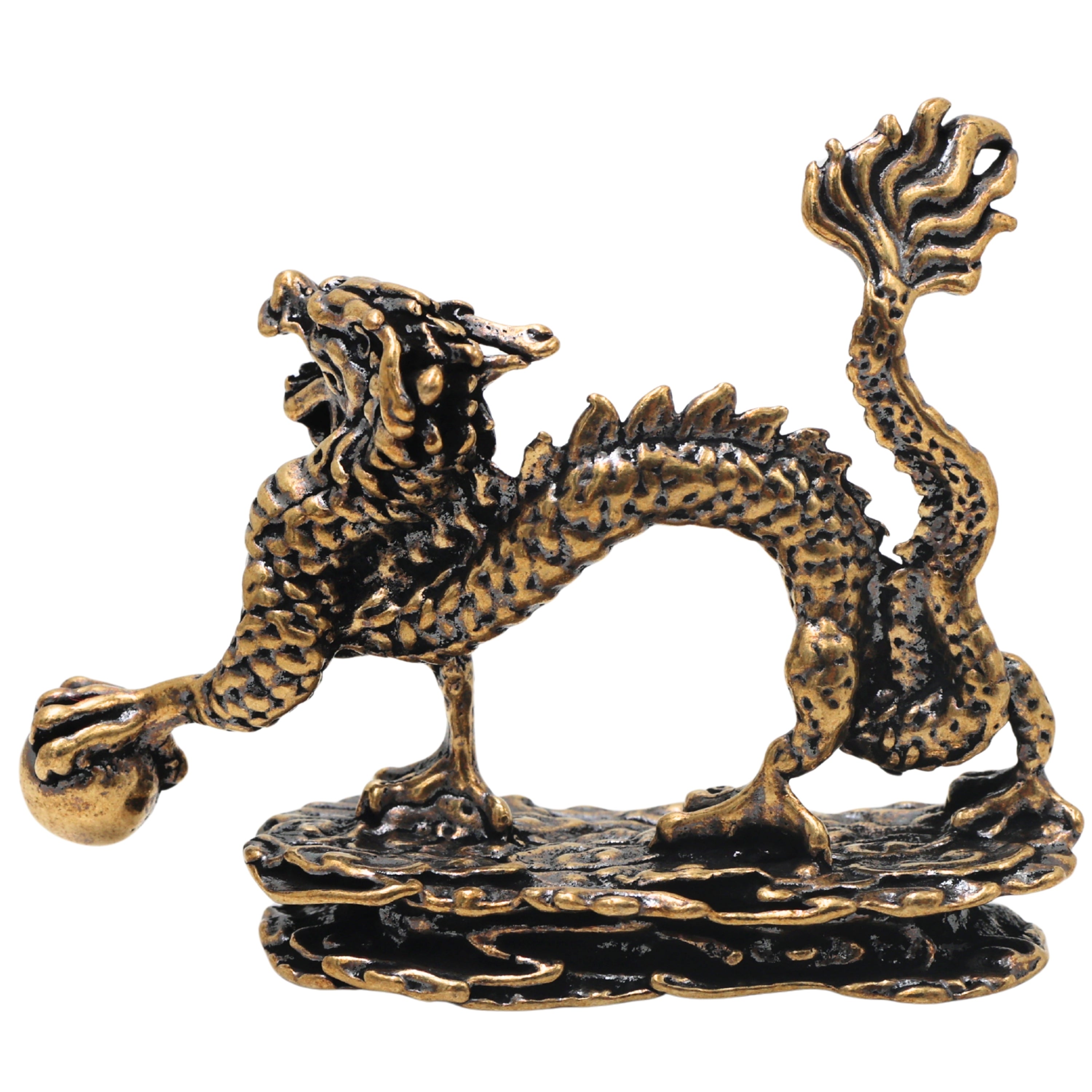 Brass Dragon Table Decorative Statue Handcrafted Feng Shui Wealth Protector Idol for Vastu Home Decor Gifting, Gold, 2 Inch, 1 Piece