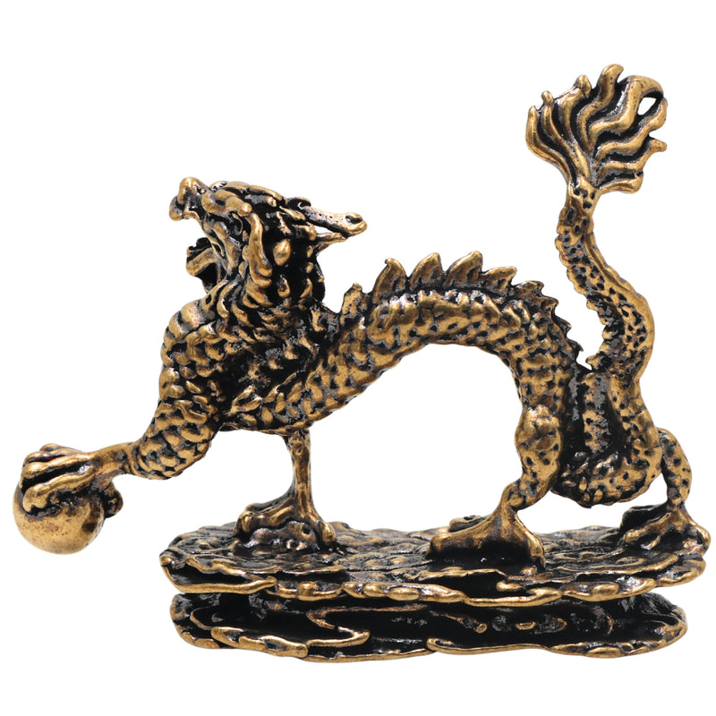 Brass Dragon Table Decorative Statue Handcrafted Feng Shui Wealth Protector Idol for Vastu Home Decor Gifting, Gold, 2 Inch, 1 Piece