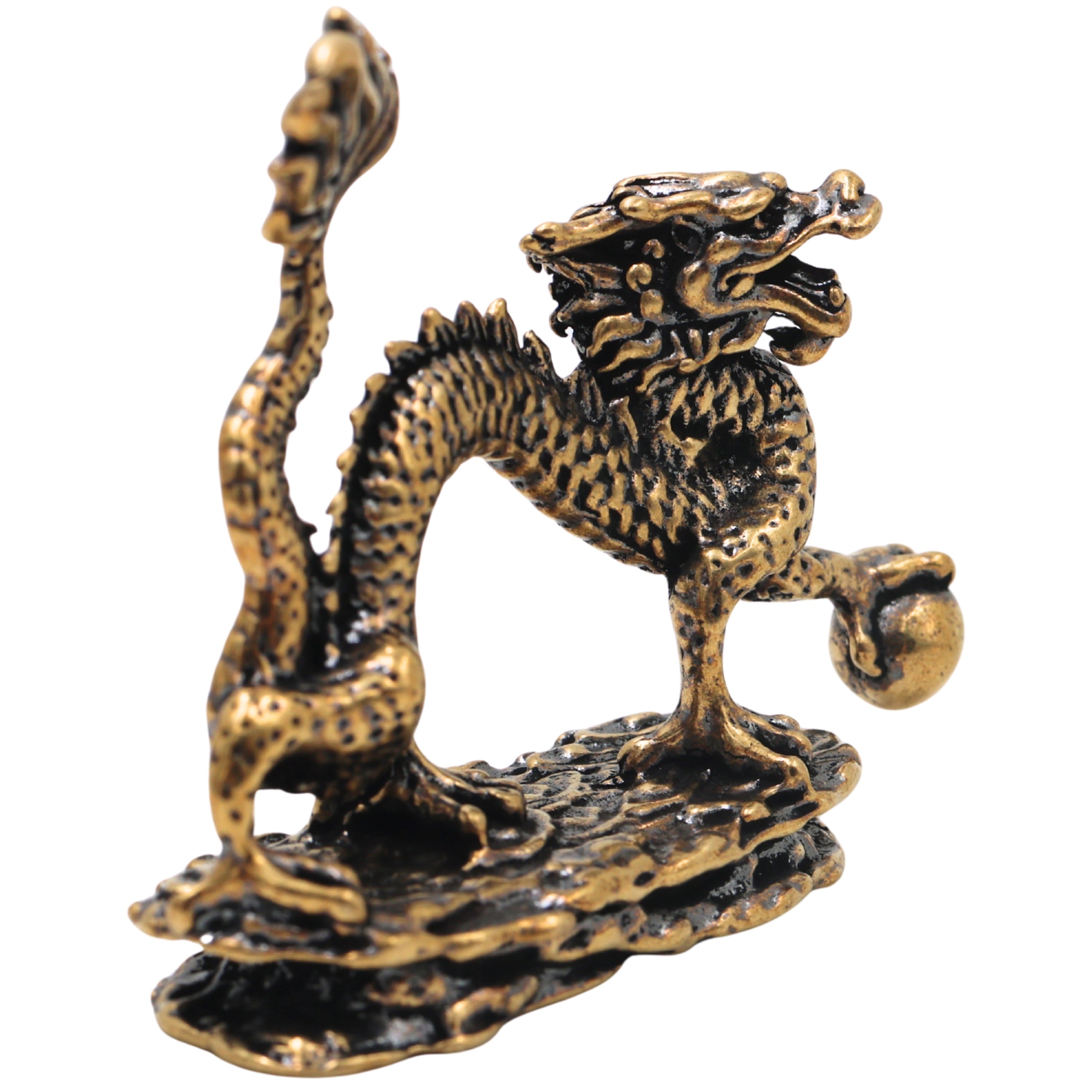 Brass Dragon Table Decorative Statue Handcrafted Feng Shui Wealth Protector Idol for Vastu Home Decor Gifting, Gold, 2 Inch, 1 Piece